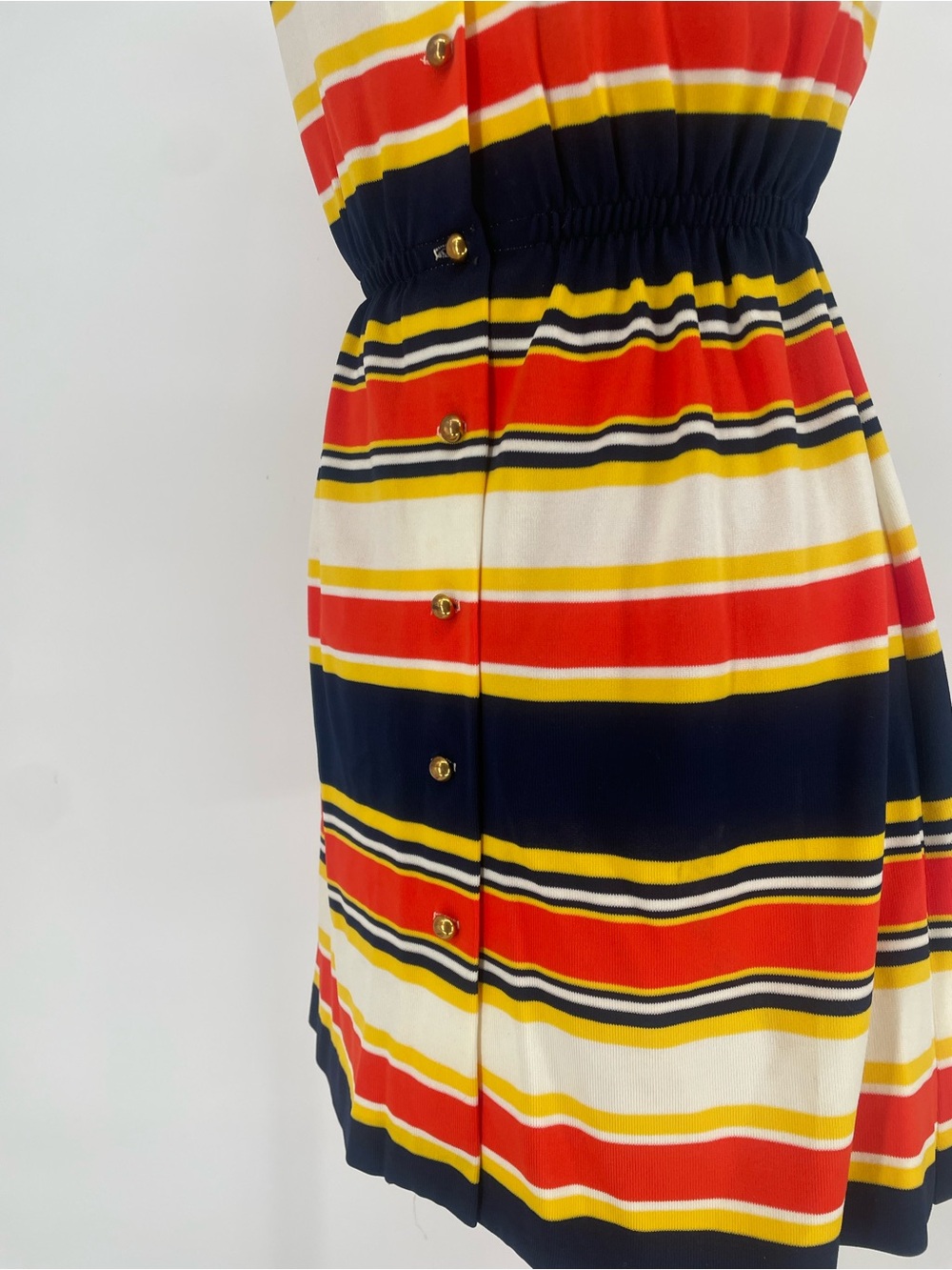 60s 70s Striped Vibrant / Primary Colors Sleeveless Collared Shirt Dress - Picture 7 of 16